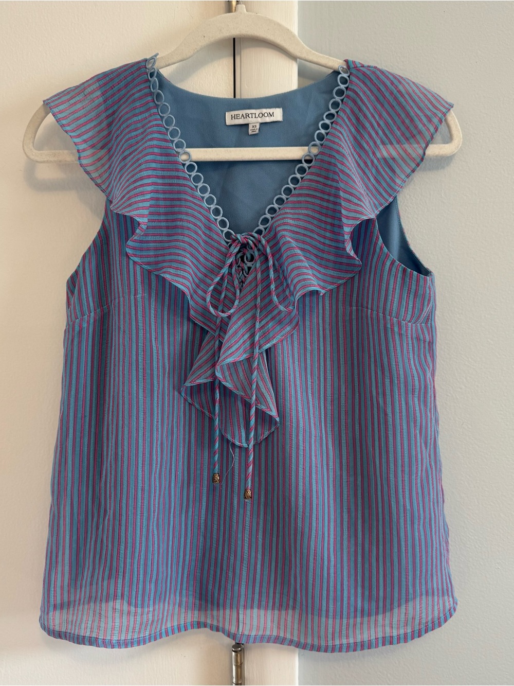 Heartloom Blue and Pink Striped Ruffle Tie-Neck Camisole